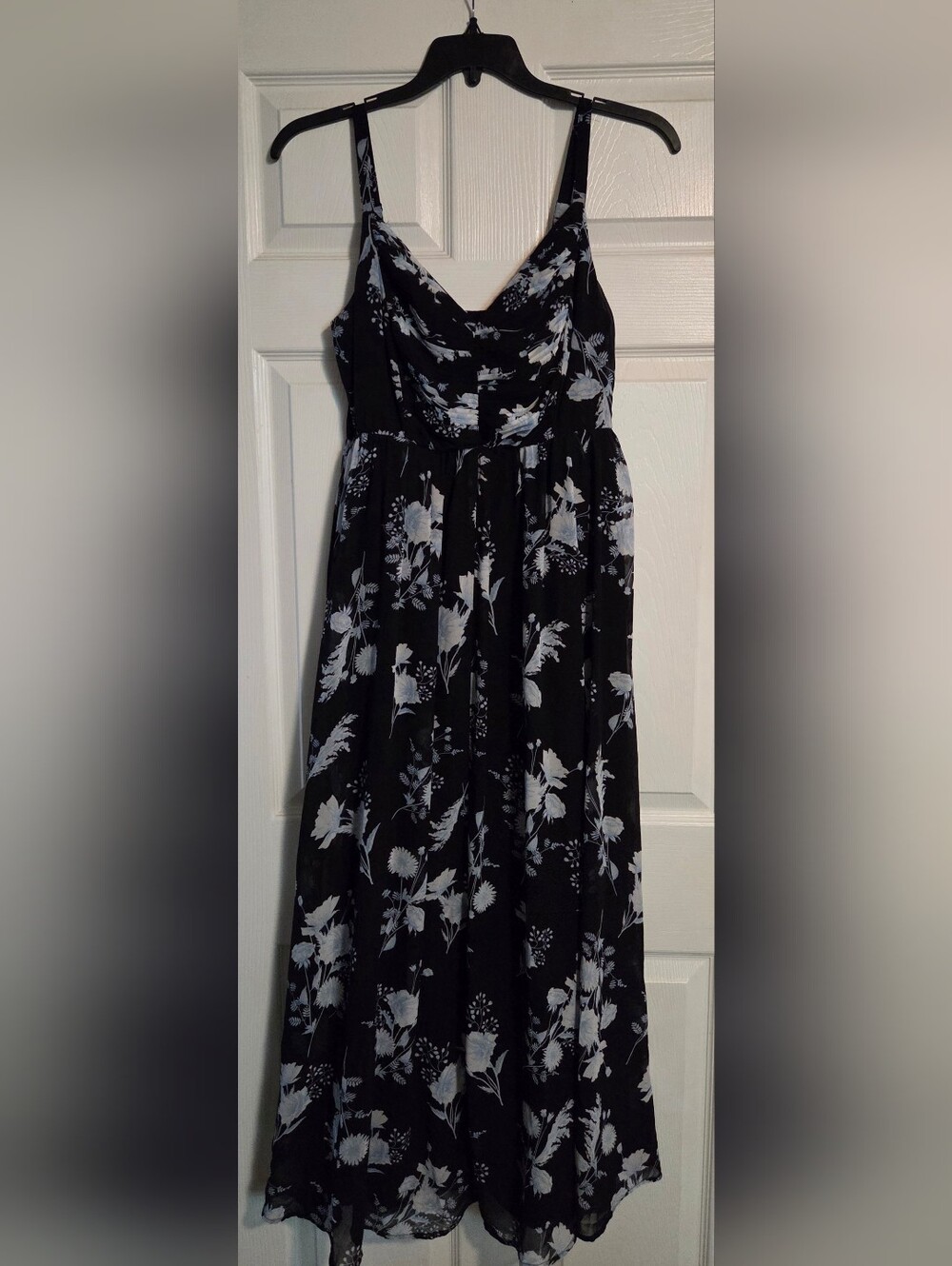 torrid Black Maxi Dress with White Floral Print and Spaghetti Straps